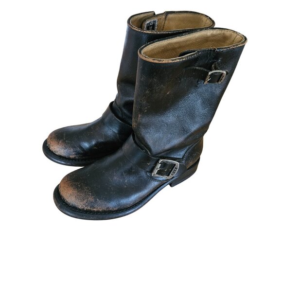 Frye Veronica Black Leather Combat & Moto Boots like new wear 1 time - Picture 1 of 13